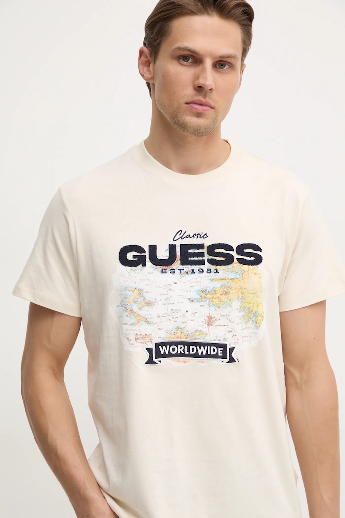 Bavlněné tričko Guess béžová M5RI10.I3Z14