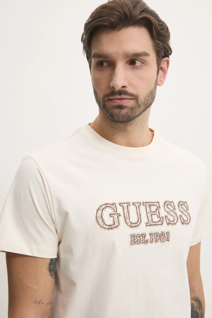 Bavlněné tričko Guess béžová M5RI23.K8FQ4