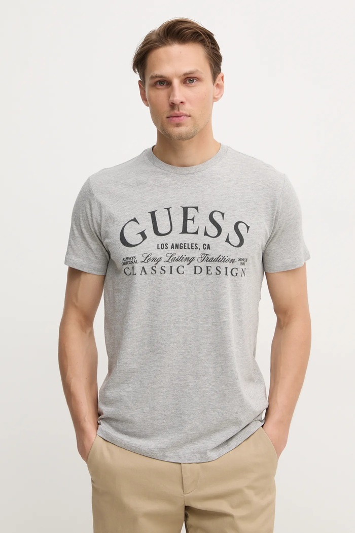 Βαμβακερό μπλουζάκι Guess βαμβάκι γκρί M5RI43.K9RM1
