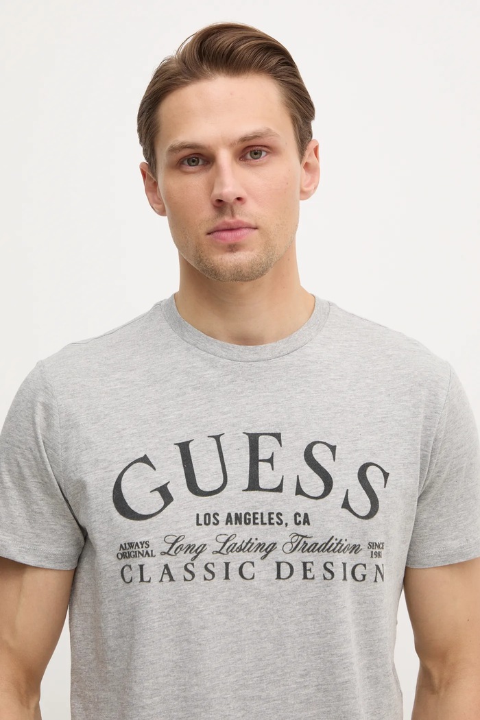 Βαμβακερό μπλουζάκι Guess γκρί M5RI43.K9RM1