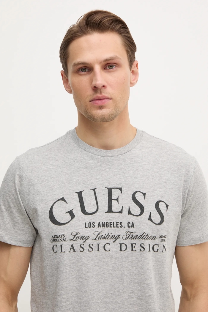 Βαμβακερό μπλουζάκι Guess γκρί M5RI43.K9RM1