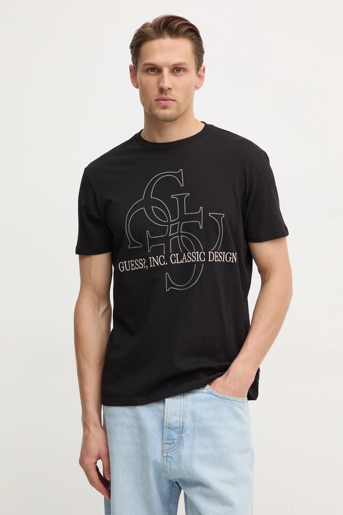 Bavlněné tričko Guess potisk černá M5RI59.K9RM1