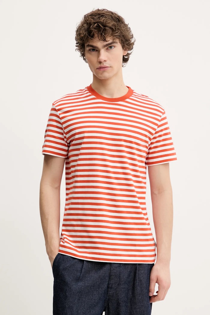 Marc O'Polo t-shirt bawełniany wzorzyste pomarańczowy 522216051326