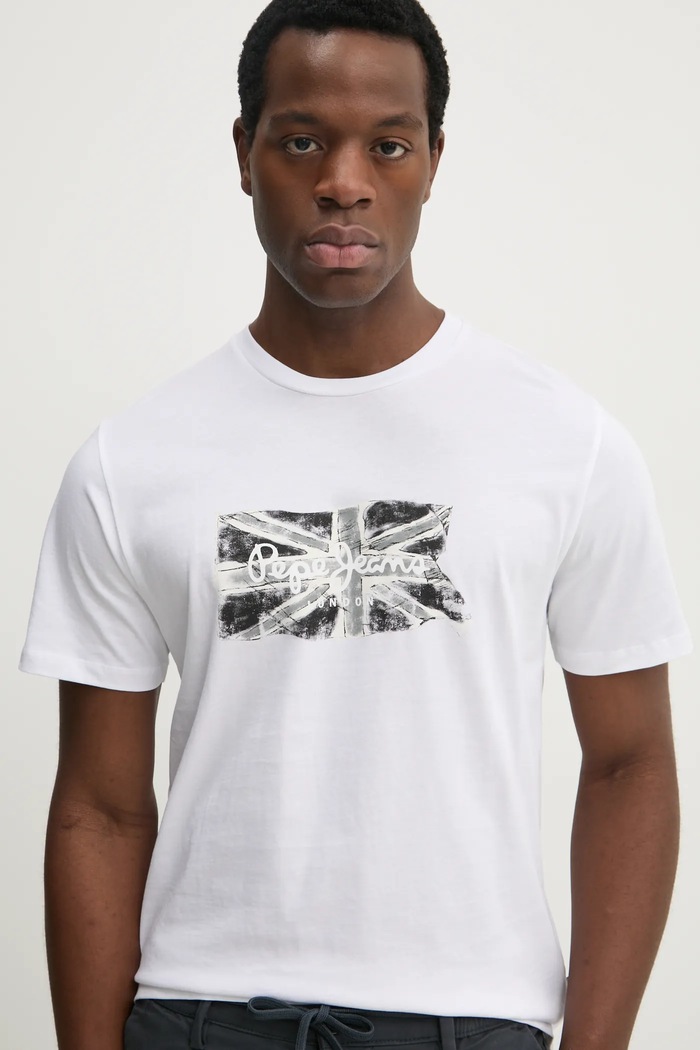 Pepe Jeans tricou din bumbac FLAG BW alb PM509720