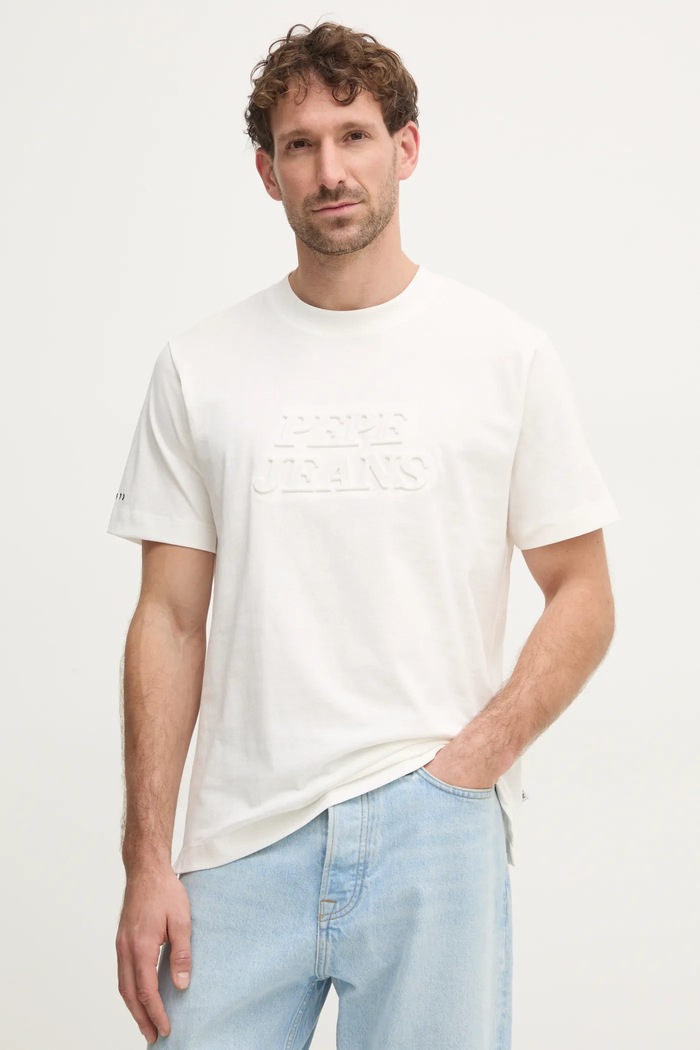 Памучна тениска Pepe Jeans DARIUS TEE щампа бежов PM509723
