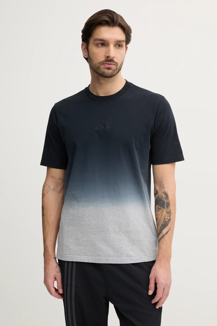 Bavlněné tričko adidas ALL SZN Dip Dye kulatý šedá JJ3694