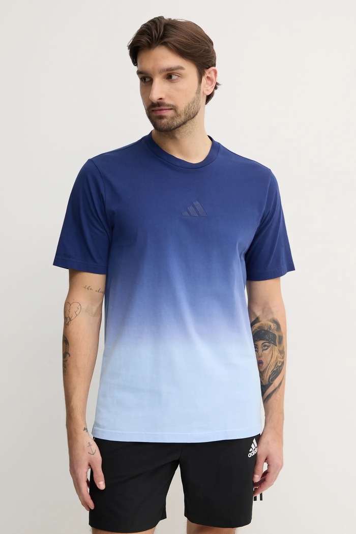Bavlněné tričko adidas ALL SZN Dip Dye regular modrá JJ3697