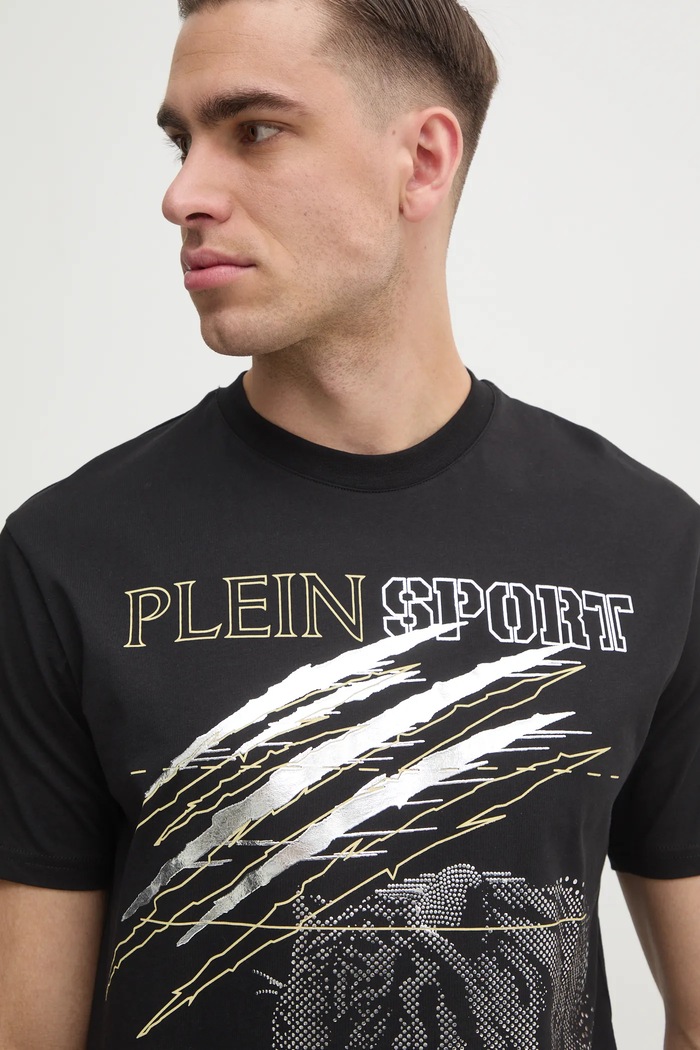 Βαμβακερό μπλουζάκι PLEIN SPORT μαύρο SAEC.MTK8006.STE001N