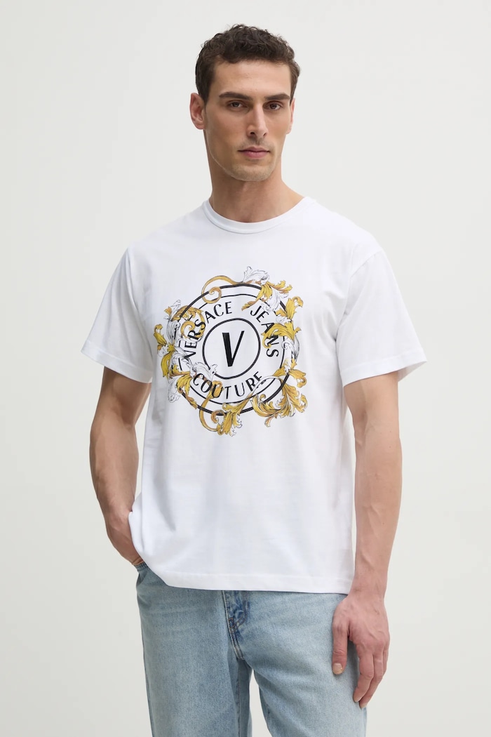 Versace Jeans Couture tricou din bumbac print alb 78GAHC01.CJ01C
