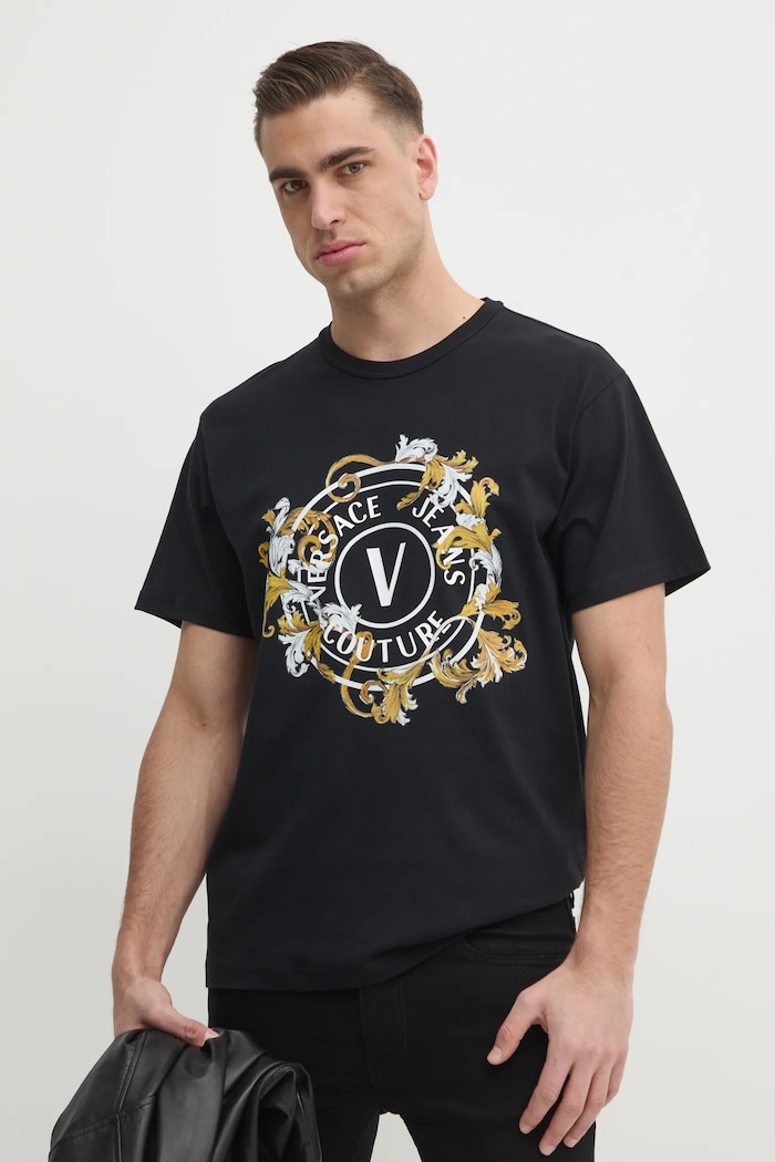 Versace Jeans Couture t-shirt bawełniany nadruk czarny 78GAHC01.CJ01C