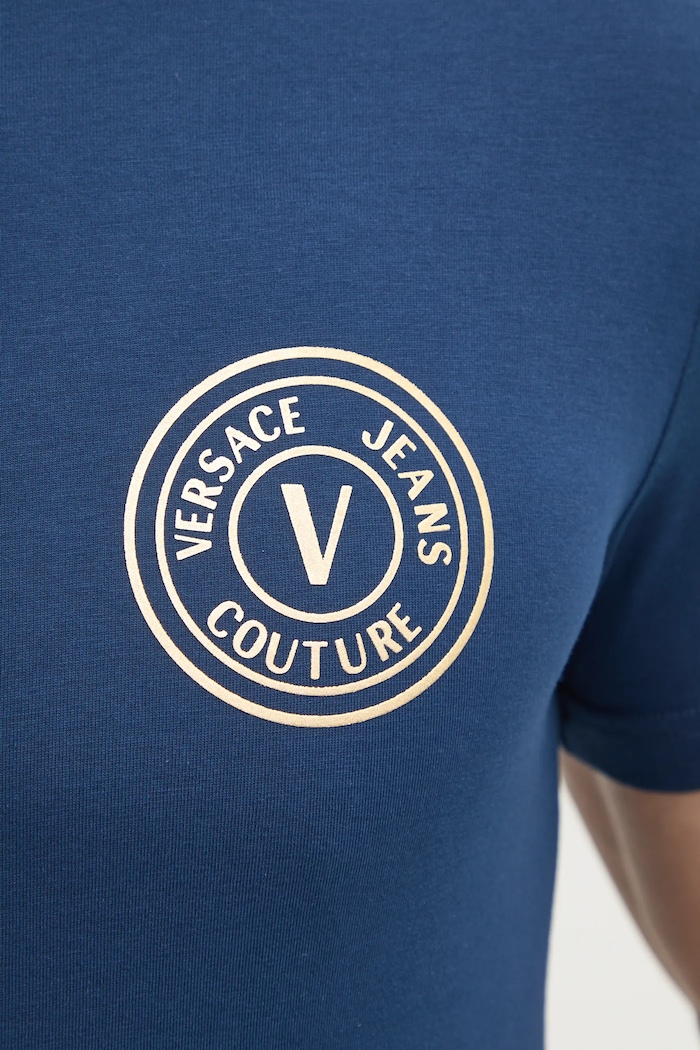 Bavlněné tričko Versace Jeans Couture 78GAHT00.CJ00T námořnická modř
