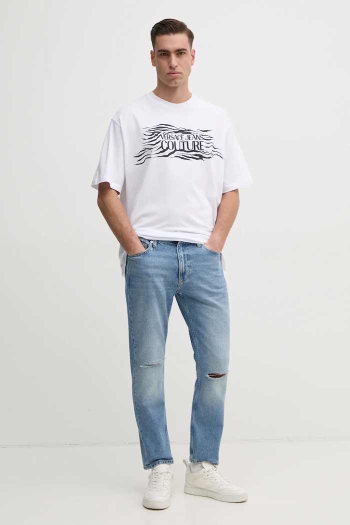 Versace Jeans Couture tricou din bumbac 78GAH6L1.J0001 alb SS25