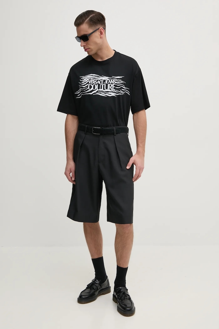 Pamučna majica Versace Jeans Couture 78GAH6L1.J0001 crna SS25