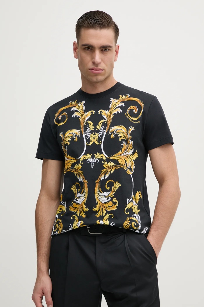 Versace Jeans Couture t-shirt bawełniany nadruk czarny 78GAH6SB.JS461