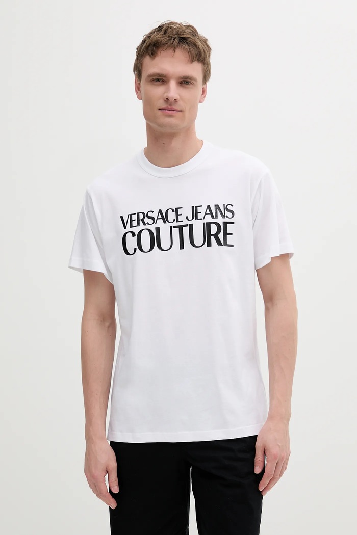 Versace Jeans Couture tricou din bumbac print alb 78GAHE05.CJ00E