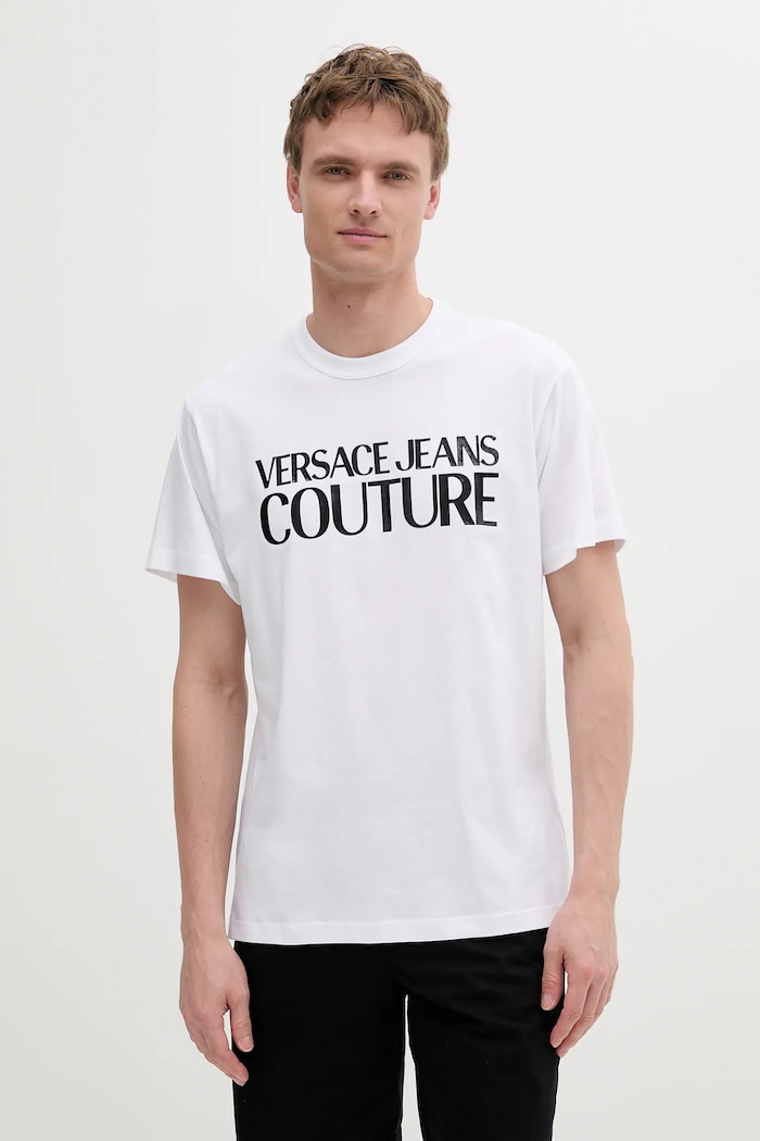 Versace Jeans Couture tricou din bumbac print alb 78GAHE05.CJ00E