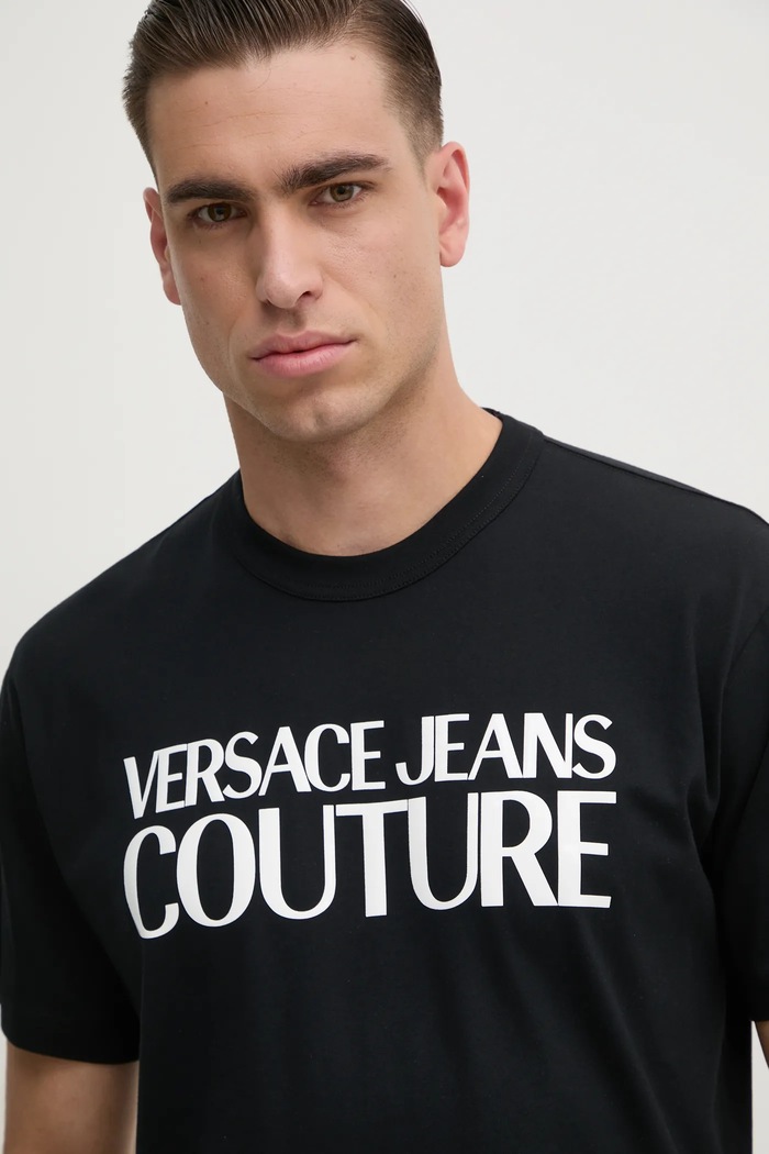 Βαμβακερό μπλουζάκι Versace Jeans Couture μαύρο 78GAHE05.CJ00E