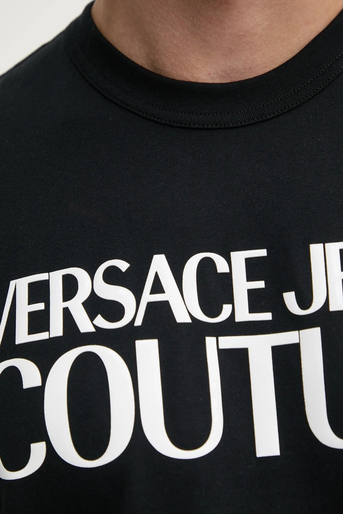 Βαμβακερό μπλουζάκι Versace Jeans Couture 78GAHE05.CJ00E μαύρο