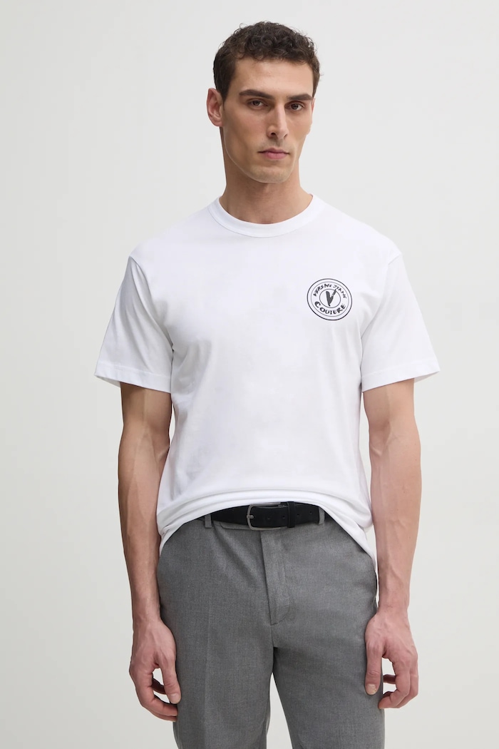 Памучна тениска Versace Jeans Couture стандартна бял 78GAHE07.CJ00E