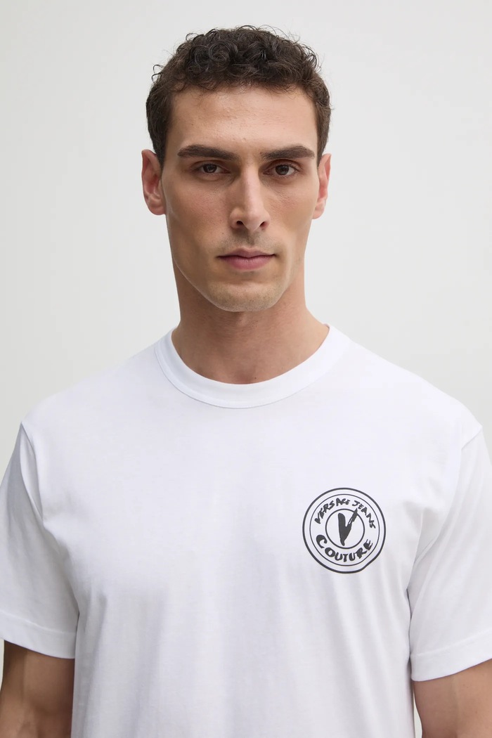 Памучна тениска Versace Jeans Couture бял 78GAHE07.CJ00E