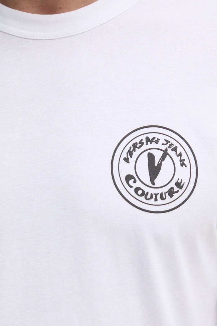 Памучна тениска Versace Jeans Couture 78GAHE07.CJ00E бял