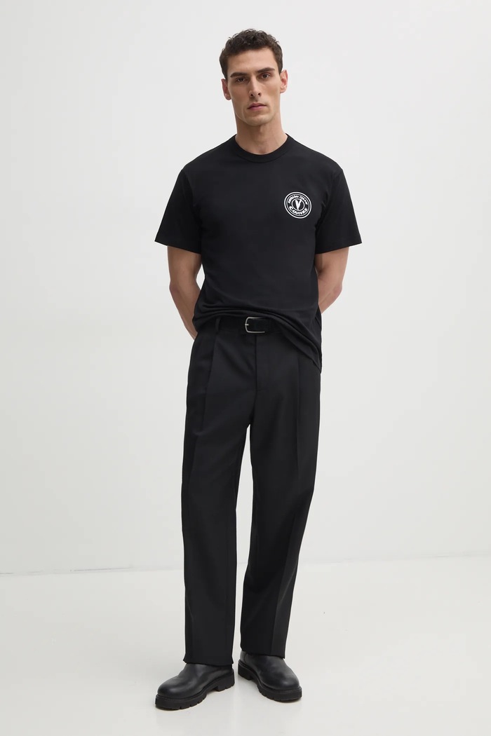 Versace Jeans Couture tricou din bumbac 78GAHE07.CJ00E negru SS25
