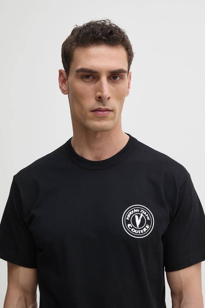 Versace Jeans Couture tricou din bumbac negru 78GAHE07.CJ00E