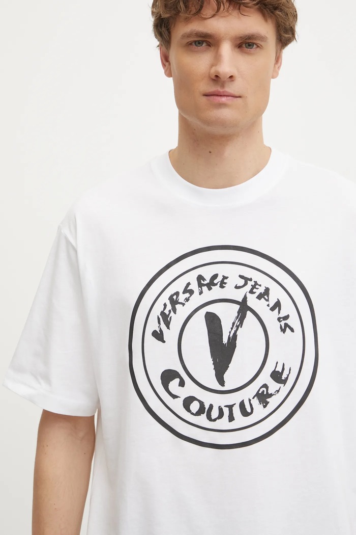 Versace Jeans Couture tricou din bumbac alb 78GAHE08.CJ00E