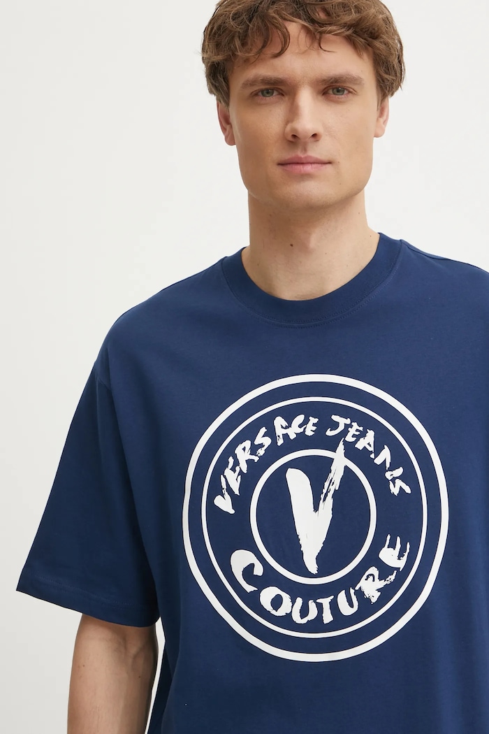 Bavlnené tričko Versace Jeans Couture tmavomodrá 78GAHE08.CJ00E