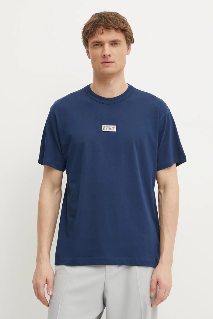 Versace Jeans Couture tricou din bumbac imprimeu bleumarin 78GAHT08.CJ00T