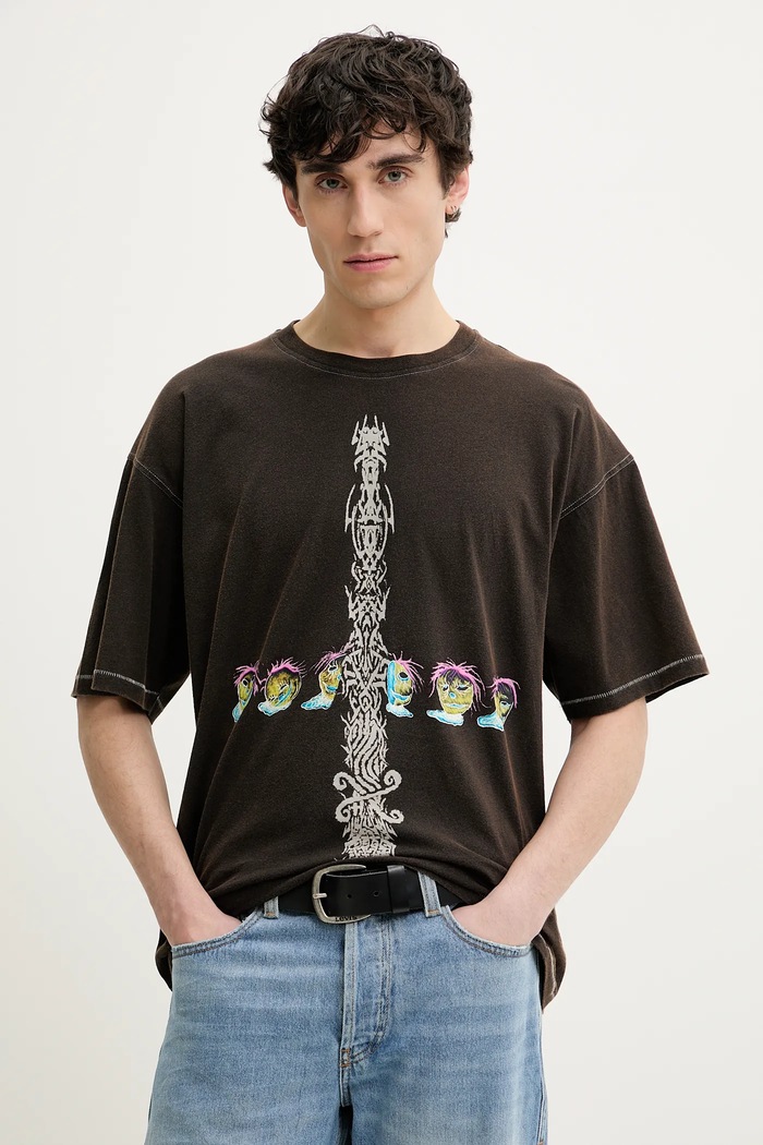 Diesel t-shirt bawełniany T-BOXT-R4 T-SHIRT nadruk brązowy A16208.0DRAM
