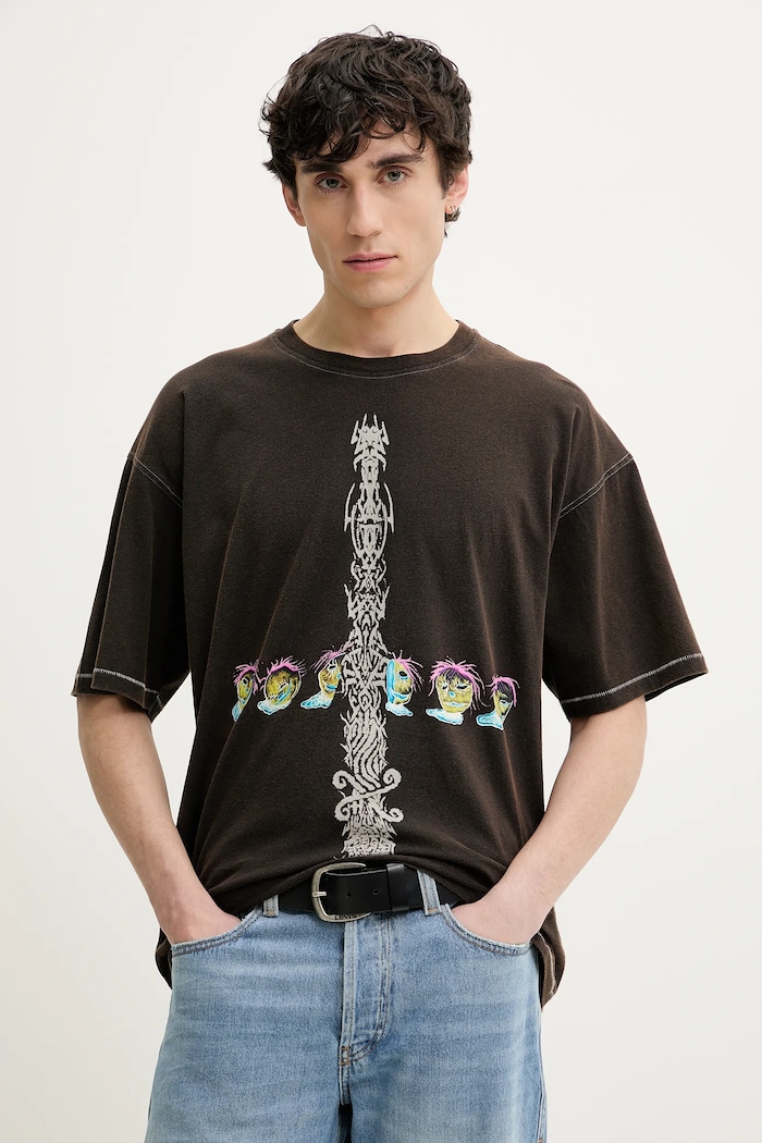 Diesel t-shirt bawełniany T-BOXT-R4 T-SHIRT nadruk brązowy A16208.0DRAM