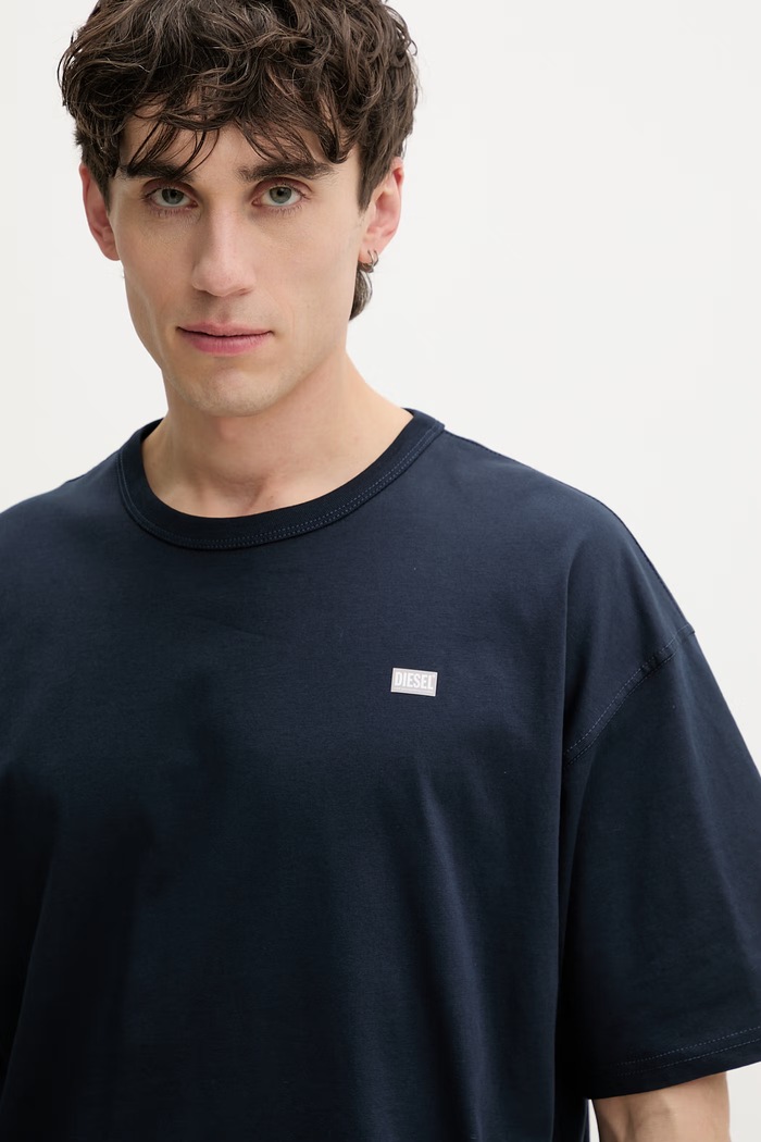 Diesel oversize kratka moška bombažna majica T-BOXT-R30 T-SHIRT mornarsko modra A16400.0QIAM