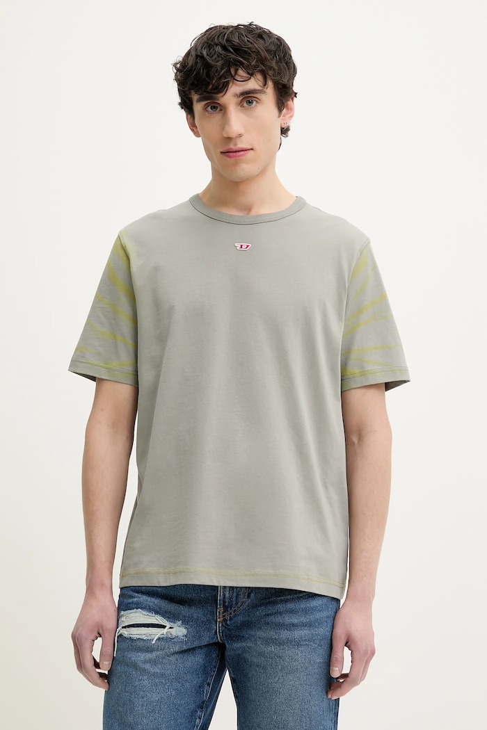 Diesel t-shirt bawełniany T-ADJUST-R23 T-SHIRT wzorzyste zielony A16614.0QLAA
