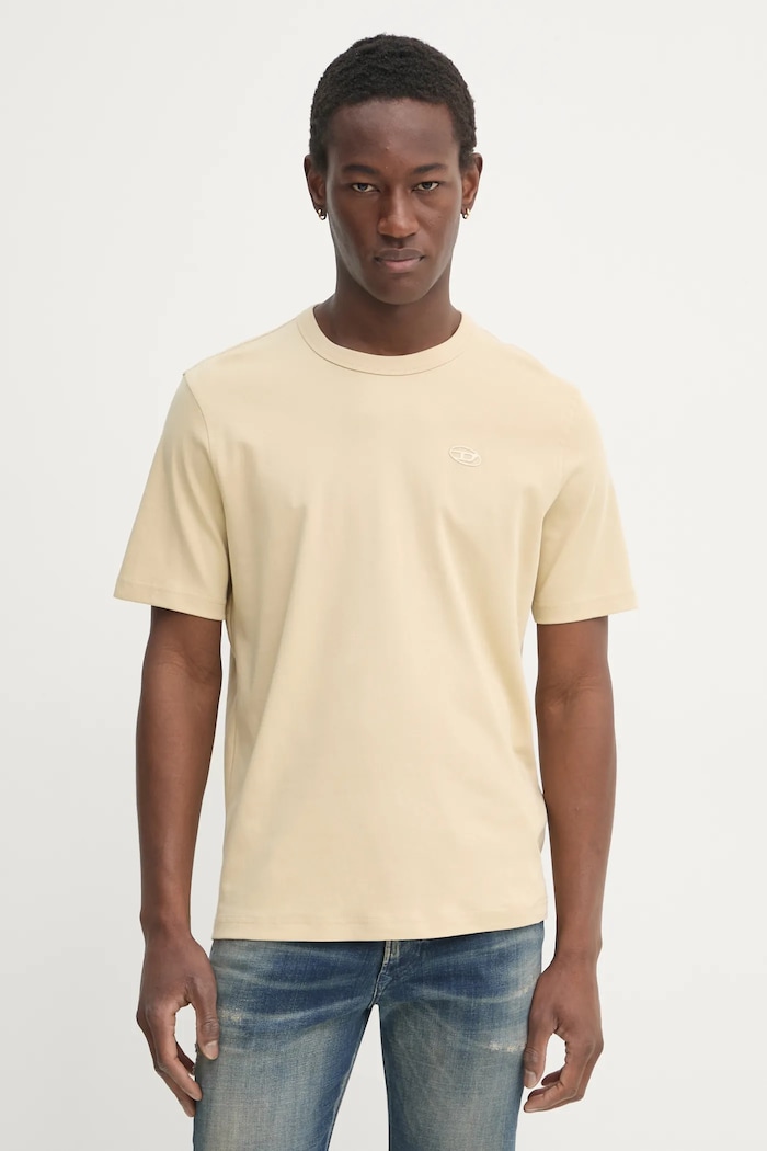 Tričko Diesel T-ADJUST-SLITS-R17 T-SHIRT jednofarebný béžová A16672.0AIJU