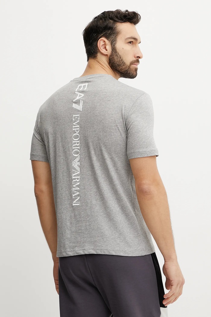 Bombažna kratka majica EA7 Emporio Armani Potisk siva AF10375.7M000567