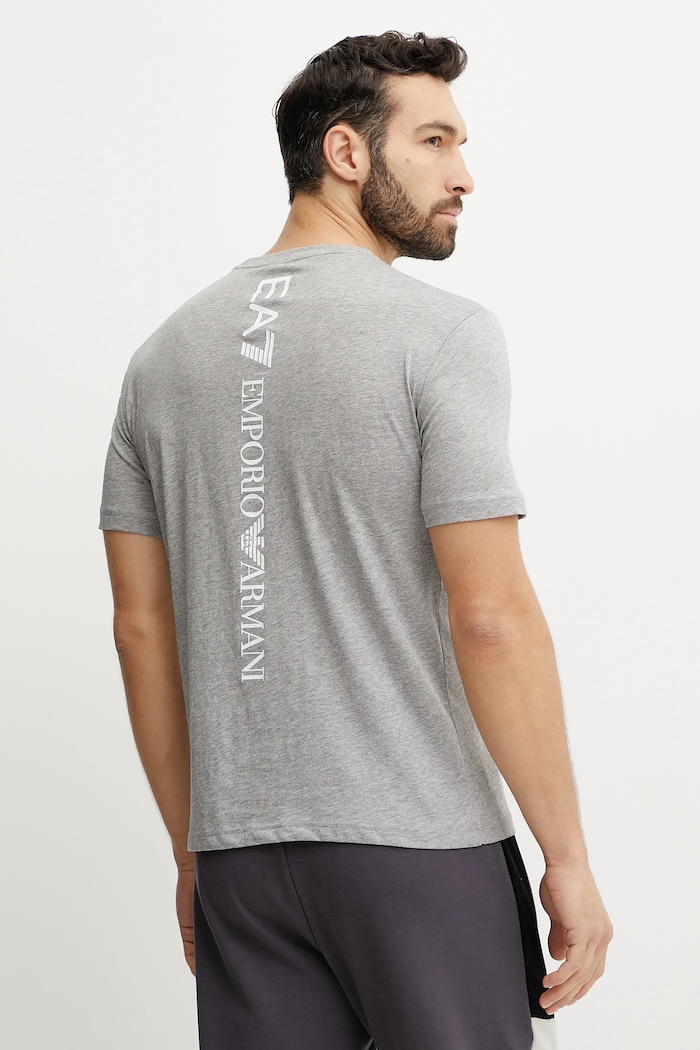 Bombažna kratka majica EA7 Emporio Armani Potisk siva AF10375.7M000567