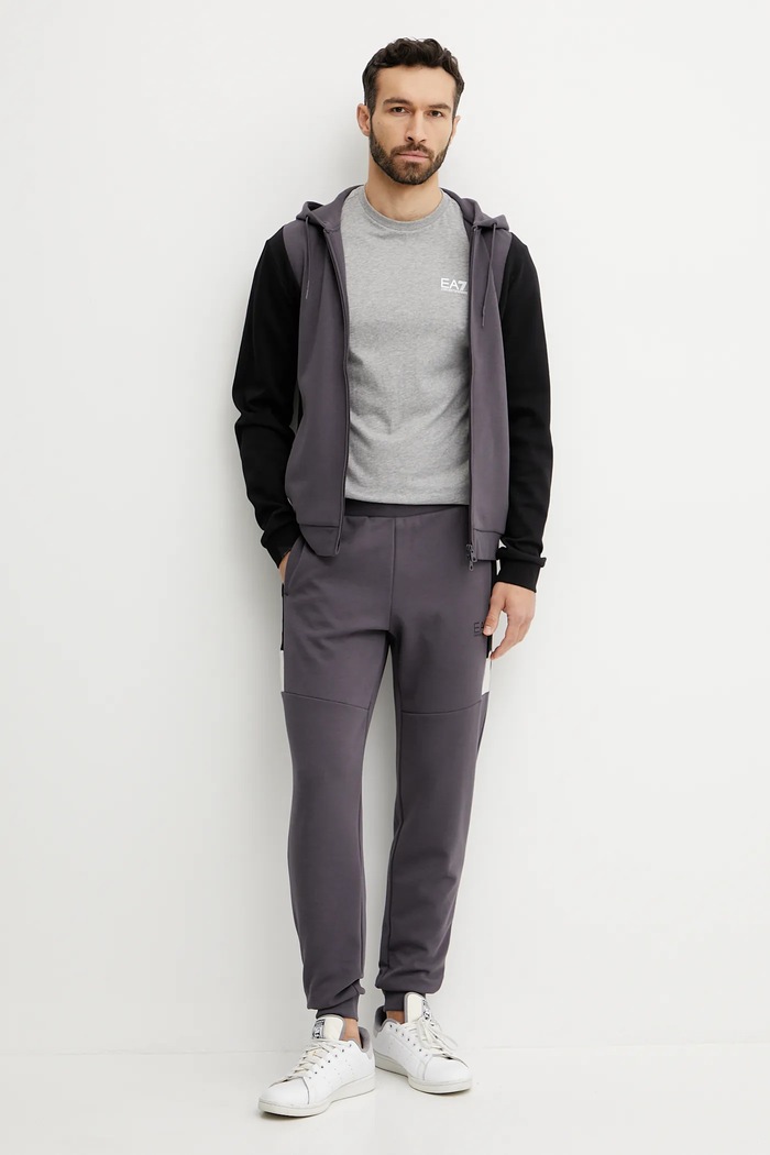 Bombažna kratka majica EA7 Emporio Armani AF10375.7M000567 siva SS26