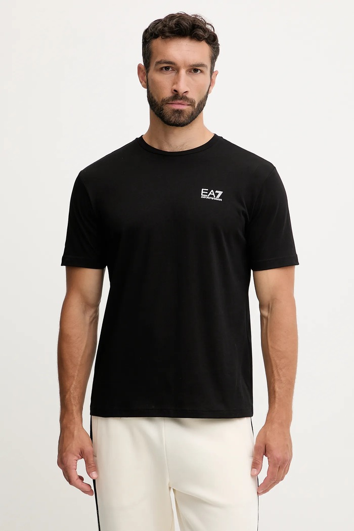 Bombažna kratka majica EA7 Emporio Armani črna AF10375.7M000567