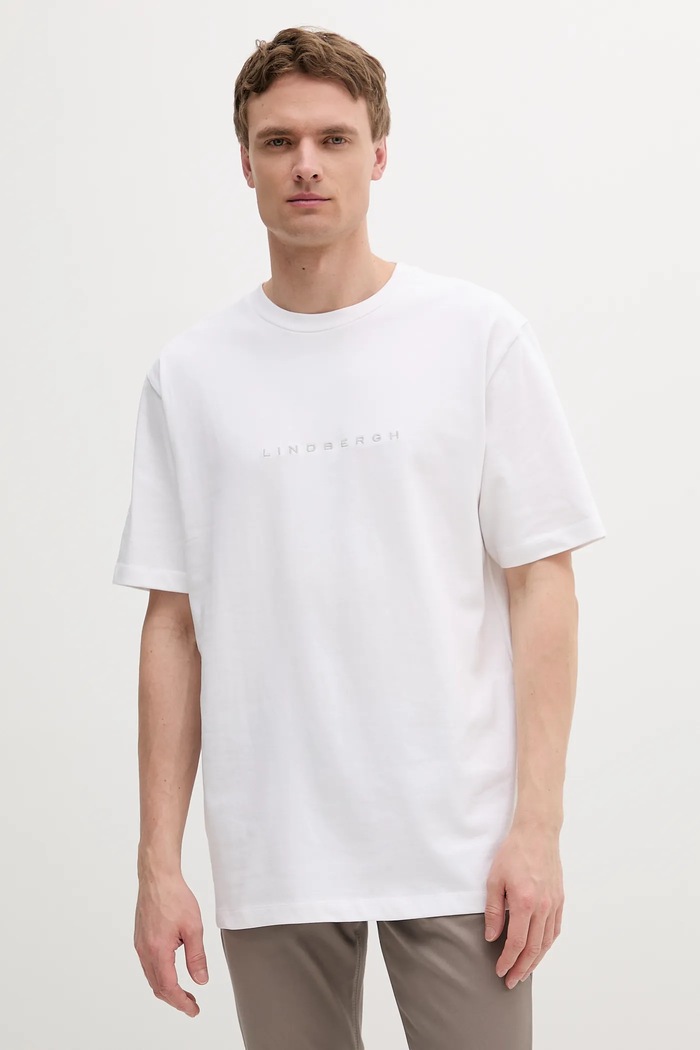 Bavlnené tričko Lindbergh relaxed biela 30.400120B.WHITE