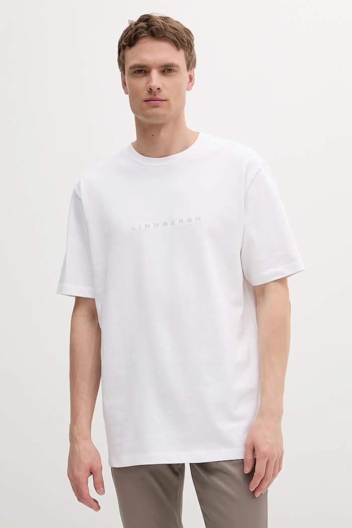 Bavlnené tričko Lindbergh relaxed biela 30.400120B.WHITE