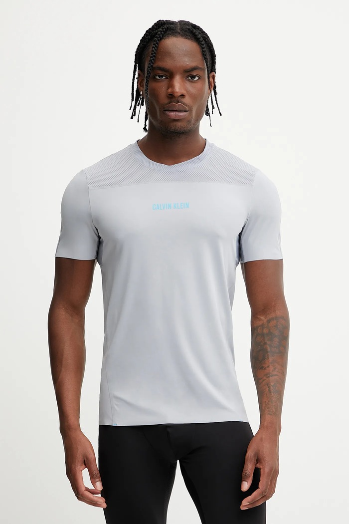 Тениска за трениране Calvin Klein Performance вталена сив LVGMS5K188