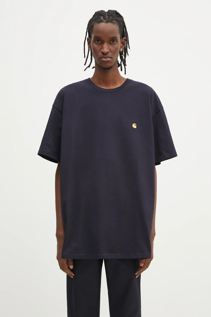 Bavlněné tričko Carhartt WIP Chase regular námořnická modř I026391.00HXX