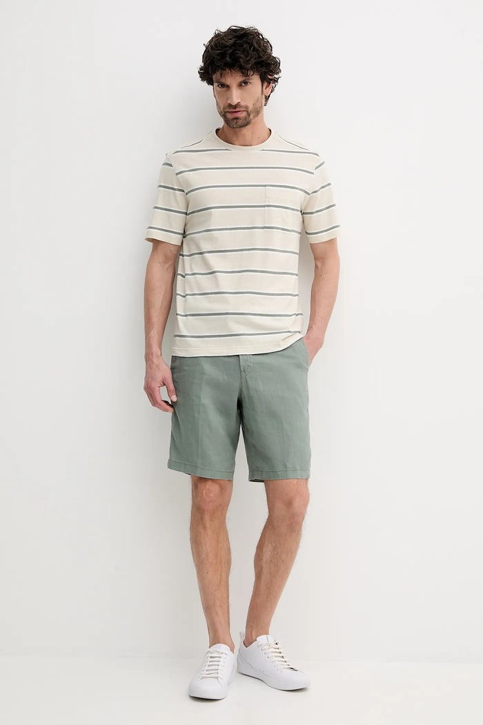 United Colors of Benetton t-shirt z domieszką lnu 32UZU10A7 beżowy SS25