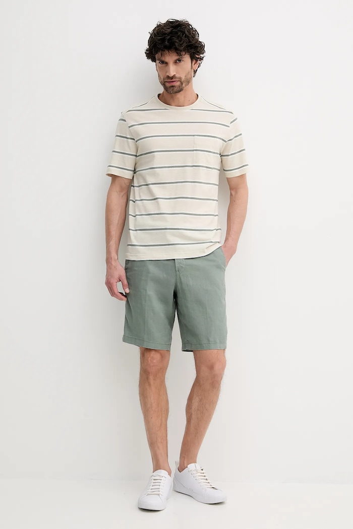 United Colors of Benetton t-shirt z domieszką lnu 32UZU10A7 beżowy SS25