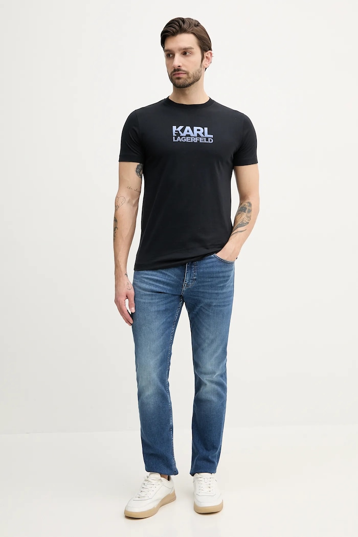 Памучна тениска Karl Lagerfeld 552241.755064 тъмносин SS25