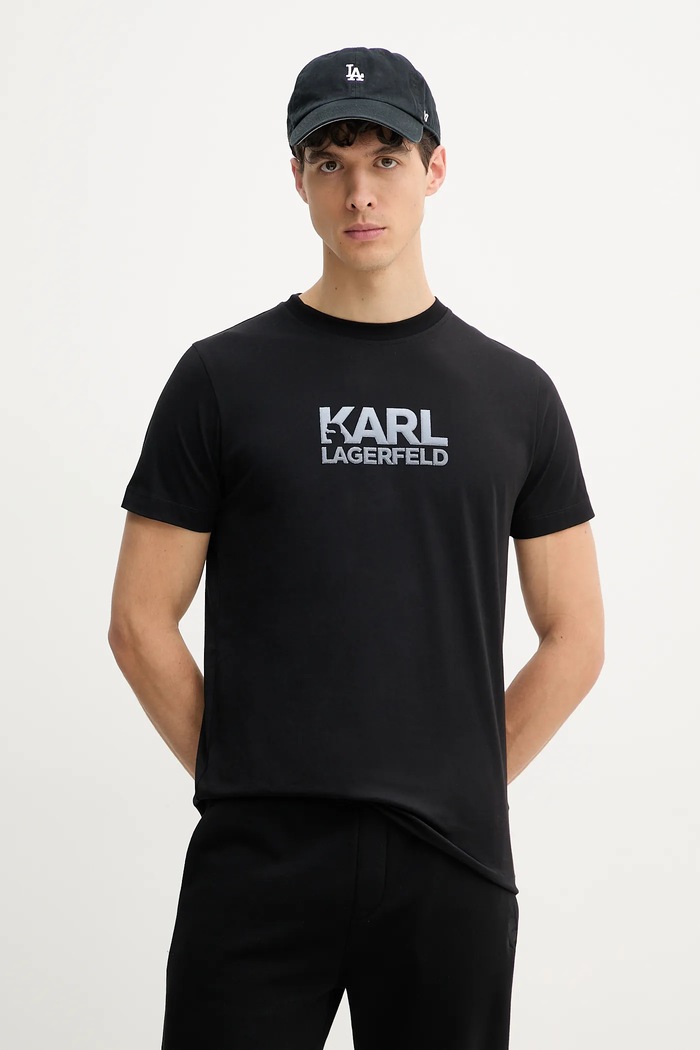 Bavlnené tričko Karl Lagerfeld nášivka čierna 552241.755064