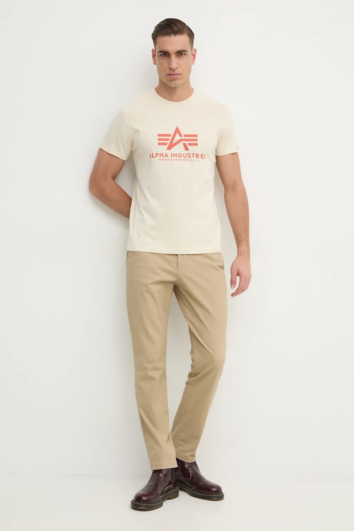 Pamučna majica Alpha Industries 100501CB bež SS25