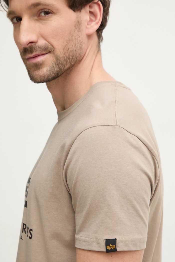 T-shirt bawełniany Alpha Industries 100501CB beżowy