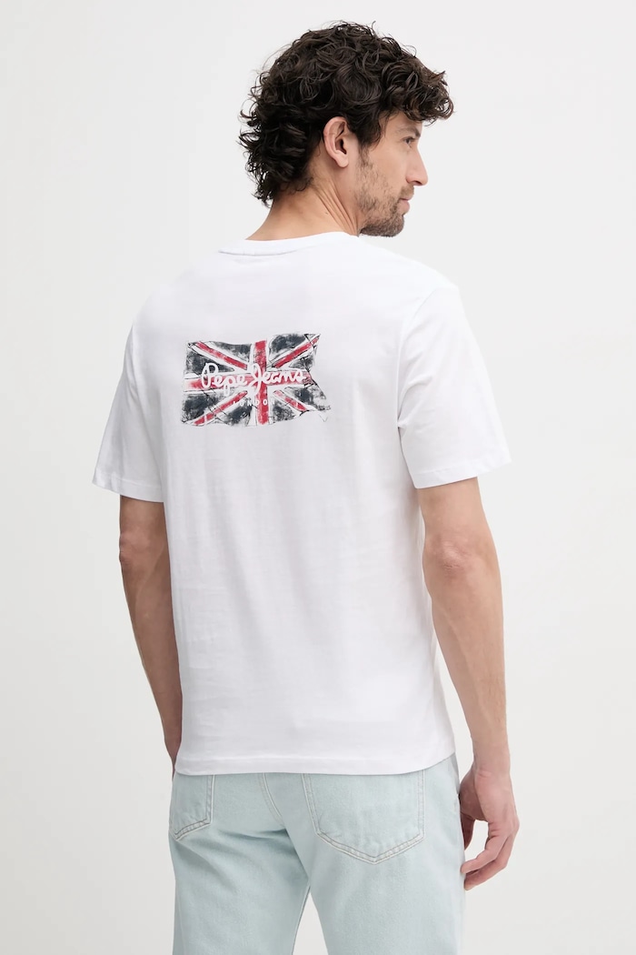 Oblečenie Bavlnené tričko Pepe Jeans BACK CLAG PM509921 biela